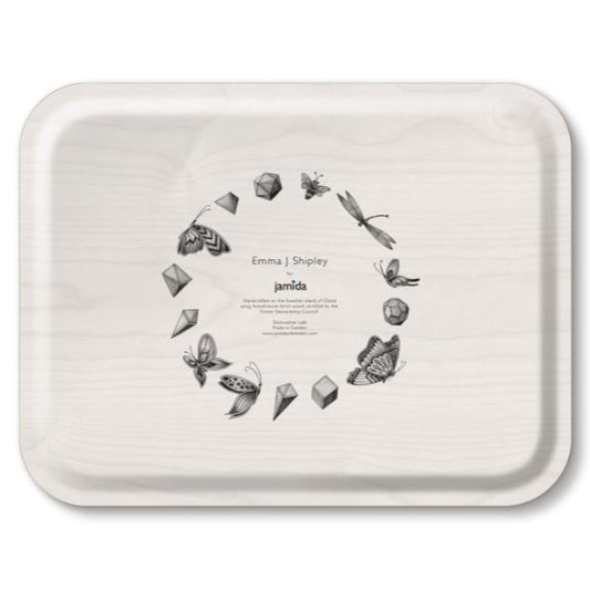 Quetzal Birds Rectangle Tray in Ivory Large 43x33cm by Emma J Shipley for Jamida of Sweden