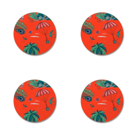 Lost World Coaster in Red Diameter 10cm by Emma J Shipley for Jamida of Sweden