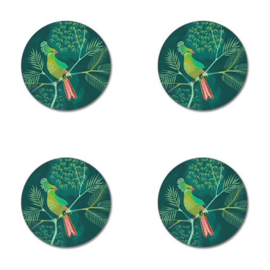 Turaco Birds Coaster in Teal Diameter 10cm by Asta Barrington for Jamida of Sweden