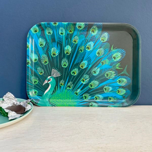 Jamida of Sweden Peacock Rectangle Tray Teal 27x20 cm by Asta Barrington