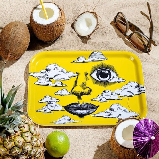 Jamida of Sweden Enigmatic Sun Rectangle Tray Yellow 27x20cm by Michael Angove