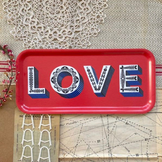 Jamida of Sweden Small Rectangle Tray LOVE Red 32x15cm by Asta Barrington