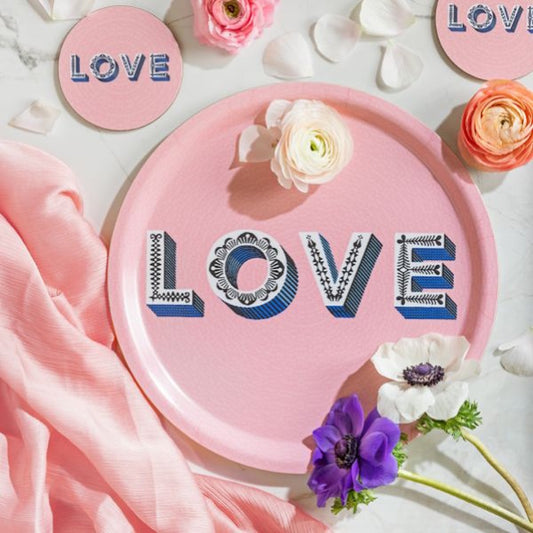 Jamida of Sweden LOVE Round Tray Pink Diameter 31cm by Asta Barrington
