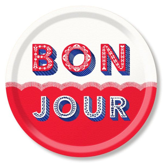 Jamida of Sweden Round Tray BONJOUR Red Diameter 39cm by Asta Barrington