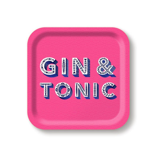 Jamida of Sweden GIN & TONIC Square Tray Bright Pink Small 20x20cm by Asta Barrington