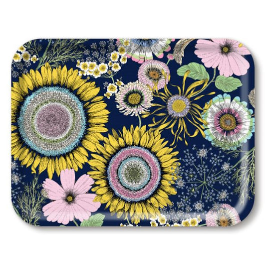 Jamida of Sweden Sunflower Rectangle Tray / Navy Multi - 43x33cm by Michael Angrove