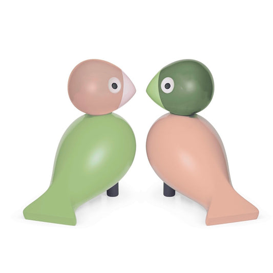 Kay Bojesen Lovebirds Pair in Light Green and Rose