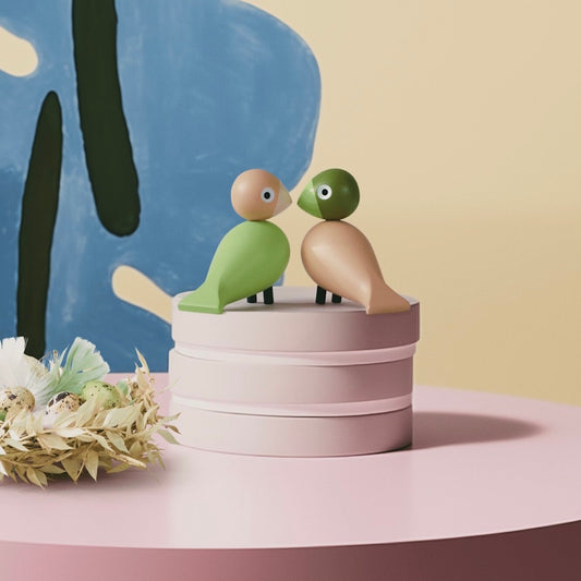 Kay Bojesen Lovebirds Pair in Light Green and Rose