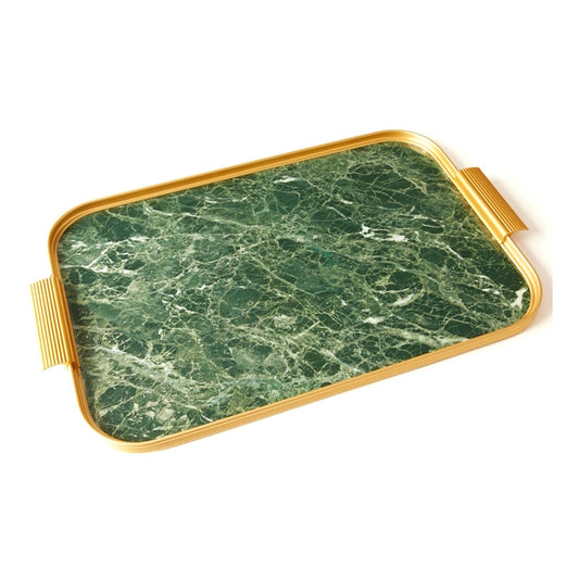 Kaymet Green Marble Tray With Handles S16 40cm x 28cm Gold Trim