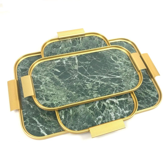 Kaymet Green Marble Tray With Handles S16 40cm x 28cm Gold Trim