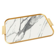 Kaymet Lap Breakfast Tray - 51 x 33cm White Marble and Gold