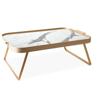 Kaymet Lap Breakfast Tray - 51 x 33cm White Marble and Gold