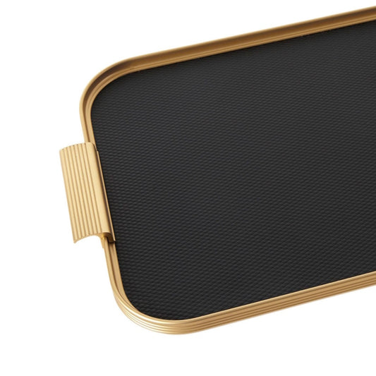 Kaymet Ribbed Metal Tray With Handles S16 40cm x 28cm Black and Gold