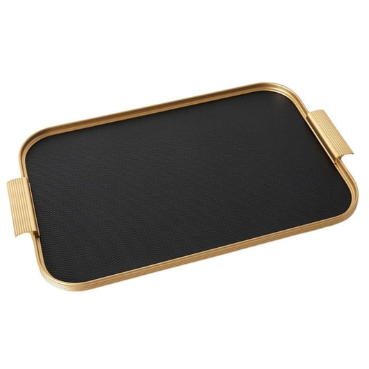 Kaymet Ribbed Metal Tray With Handles - S16 (40cm x 28cm) - Black/Gold