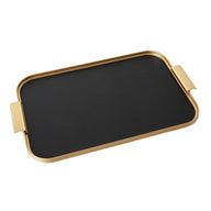 Kaymet Ribbed Metal Tray With Handles S16 40cm x 28cm Black and Gold