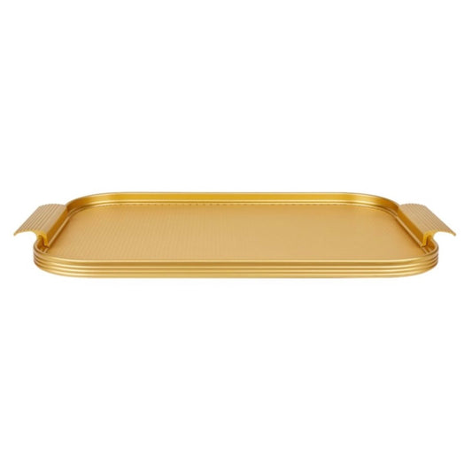 Kaymet Ribbed Metal Tray With Handles - S16 (40cm x 28cm) - Gold