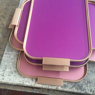 Kaymet Ribbed Metal Trays With Handles S22 Pink and magenta with Gold Trim