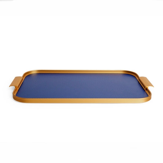 Kaymet Ribbed Metal Tray With Handles - S16 (40cm x 28cm) - Royal Blue/Gold