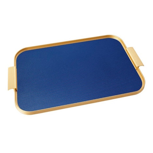 Kaymet Ribbed Metal Tray With Handles - S16 (40cm x 28cm) - Royal Blue/Gold
