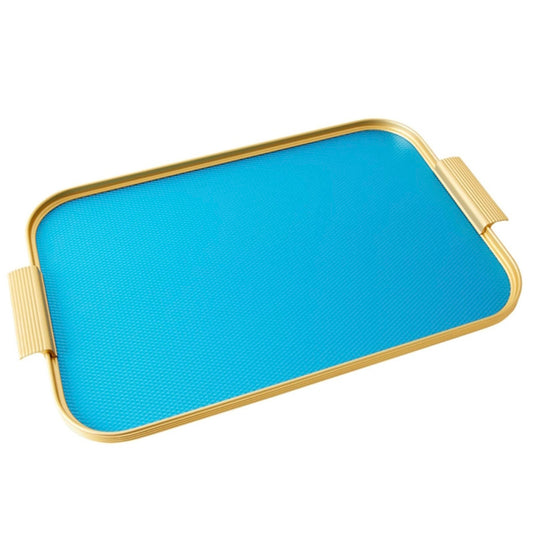 Kaymet Ribbed Metal Tray With Handles - S16 (40cm x 28cm) - Turquoise/Gold