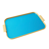 Kaymet Ribbed Metal Tray With Handles S16 40cm x 28cm Turquoise and Gold