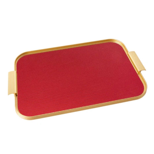 Kaymet Ribbed Metal Tray With Handles - S16 (40cm x 28cm) - Red/Gold