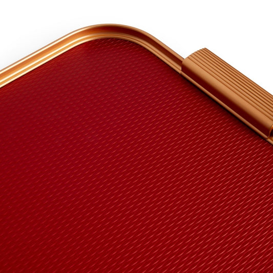Kaymet Ribbed Metal Tray With Handles - S16 (40cm x 28cm) - Red/Gold