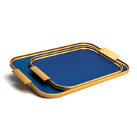 Kaymet Ribbed Metal Tray With Handles S16 (46cm x 30cm) in Royal Blue and Gold