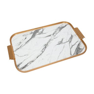 Kaymet White Marble Tray With Handles S16 40cm x 28cm with Gold Trim