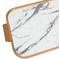 Kaymet White Marble Tray With Handles S16 40cm x 28cm with Gold Trim