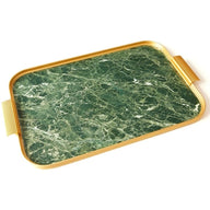 Kaymet Green Marble Tray With Handles S22 (56cm x 35cm) Gold Trim