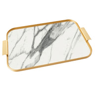 Kaymet White Marble Tray With Handles S22 (56cm x 35cm) Gold Trim