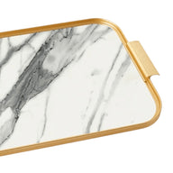 Kaymet White Marble Tray With Handles S22 (56cm x 35cm) Gold Trim