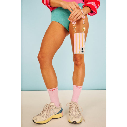 La Coque Francaise Cassy Flowers Bracelet Phone Chain 40cm in Pink