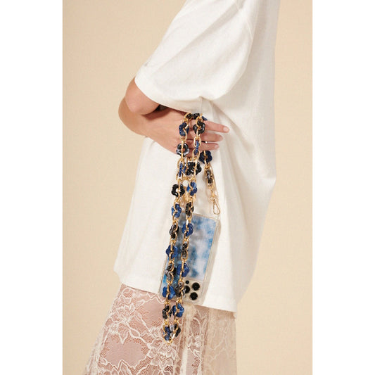 La Coque Francaise Cassy Flowers Long Phone Chain 120cm in Blue