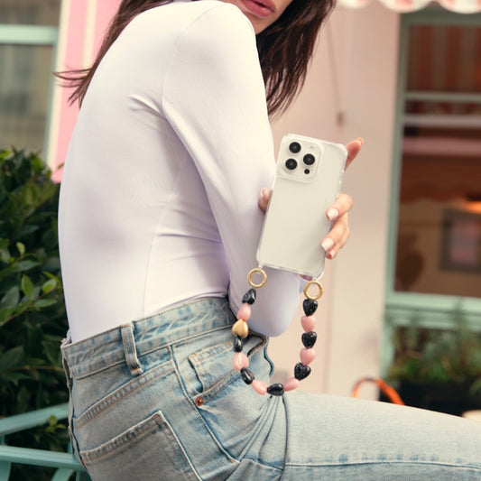 Louvini Paris Heart Phone Bracelet Chain in Black and  Pink