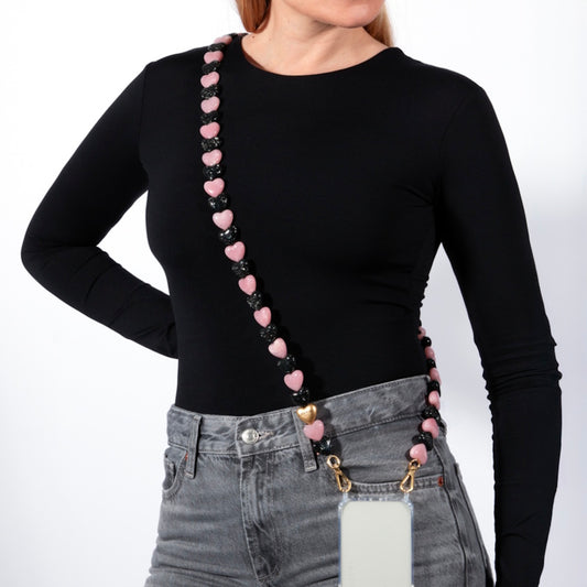 Louvini Paris Heart Phone Chain in Black and Pink