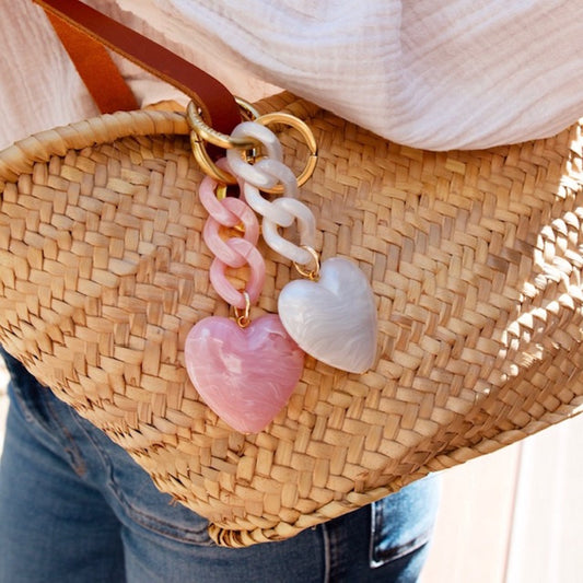 Louvini White Pearls Big Heart Key Ring and Bag Charm