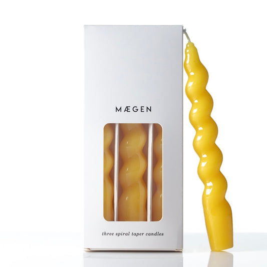 Maegen Spiral Taper Candles - Yellow 3 pack