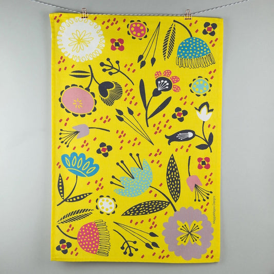 Maggie Magoo Tea Towel / Yellow Floral Pattern