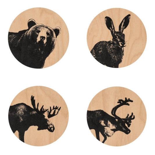 Nordic Coasters - Set of 4 The Bear / The Hare / The Moose / The Reindeer D10cm Handmade by Muurla