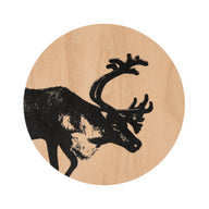 Nordic Coaster featuring an image of a reindeer, diameter 10cm handmade in birch by Muurla