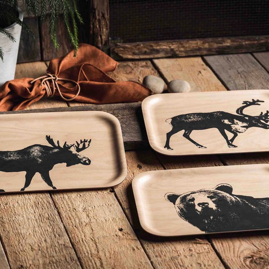Handmade Finnish birch wood Nordic Tray featuring a moose in black 27 x 20 cm by Muurla