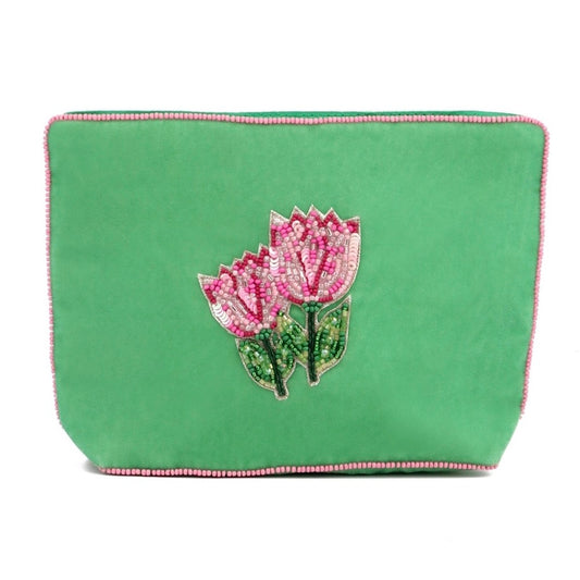 My Doris Multi Tulips On Green Medium Pouch