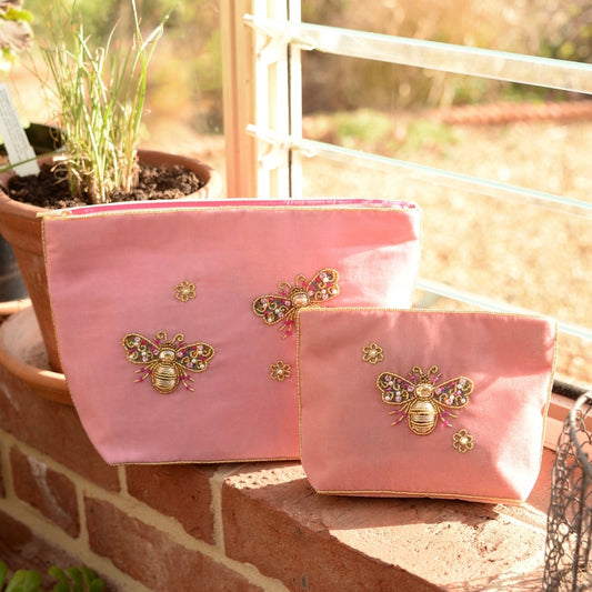 My Doris Pink Flower Bee Medium Pouch