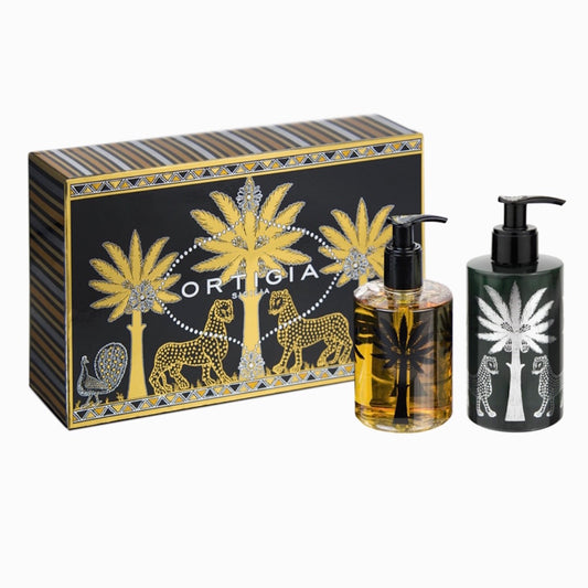 Ortigia Ambra Nera Liquid Soap and Body Cream Box