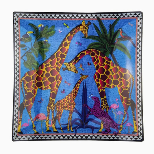Ortigia Square Glass Giraffe Plate 18 X 18 cm / Blue