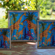 Ortigia Square Glass Giraffe Plates in Blue