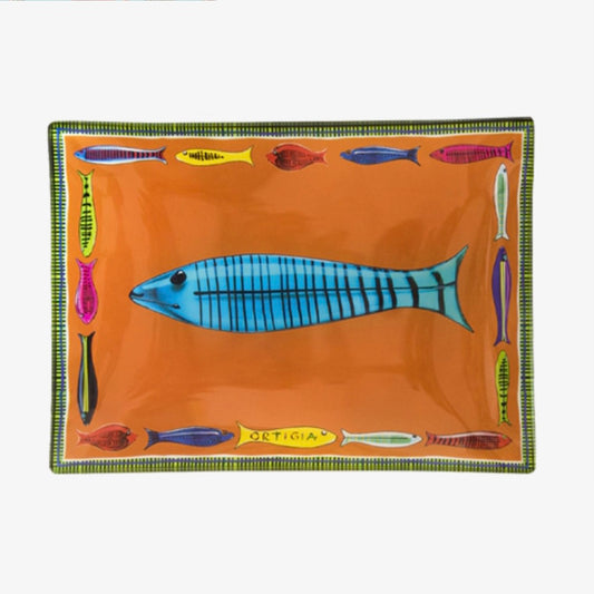 Ortigia Small Rectangle Glass Plate 18 X 13 cm / Fishy Orange