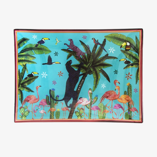 Ortigia Small Rectangle Glass Plate 18 X 13 cm / Palma Celeste